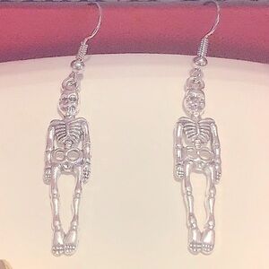 CUTE Silver Skeleton Charm Dangle Earrings Goth Halloween Mr Bones HandmadeNEW